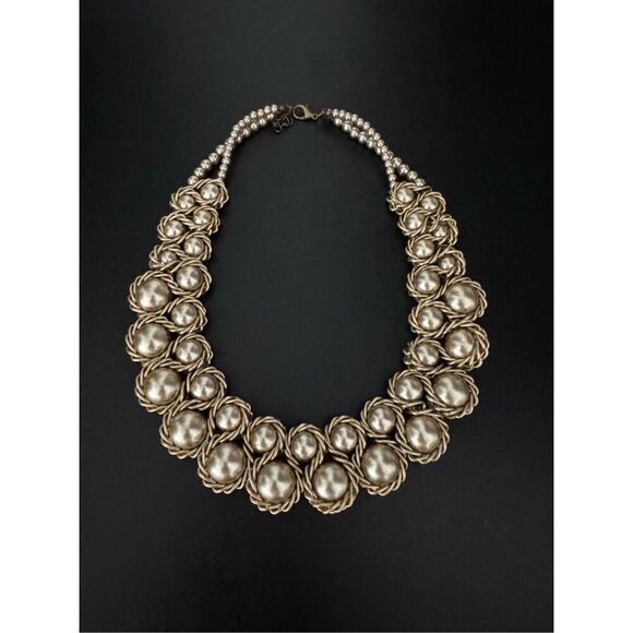 Vintage Women’s Chunky Metallic Beaded Silver Tone Statement Collar‎ Necklace - Picture 2 of 5